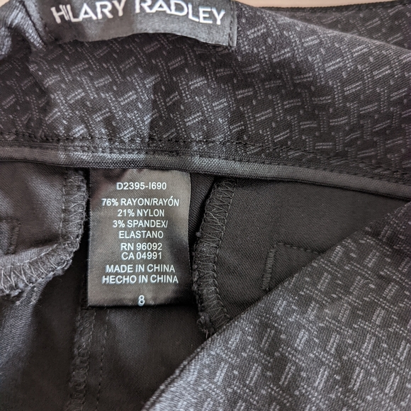 Hilary Radley Slim Straight Leg Black Jacquard Pants Size 8 - Picture 5 of 6
